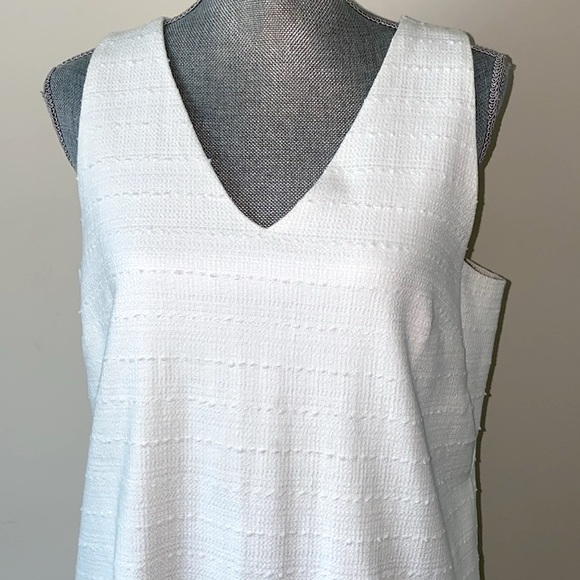 Loft Sleeveless Textured Tweed V Neck Cotton Shift Career Dress White Size 8 - Picture 6 of 16